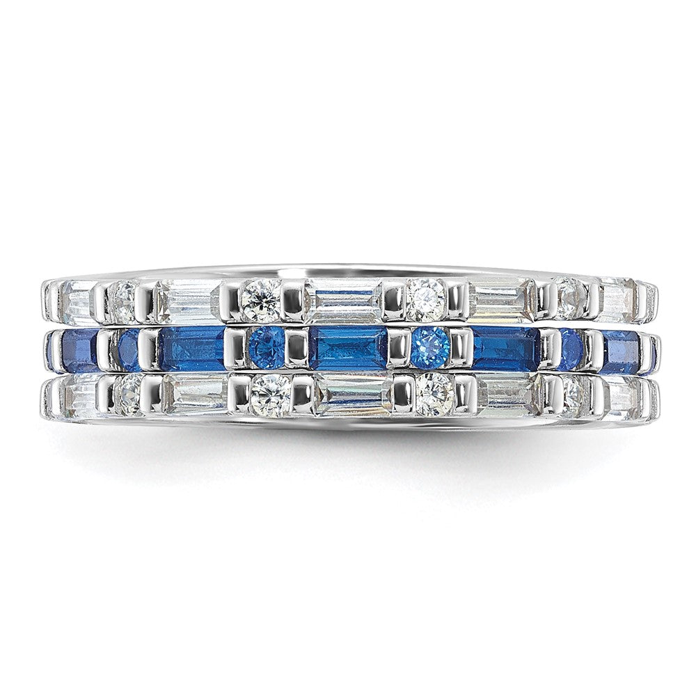 Sterling Silver Rhodium-plated Blue and White CZ 3 Ring Set