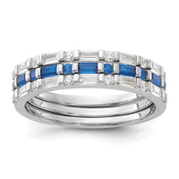 Sterling Silver Rhodium-plated Blue and White CZ 3 Ring Set