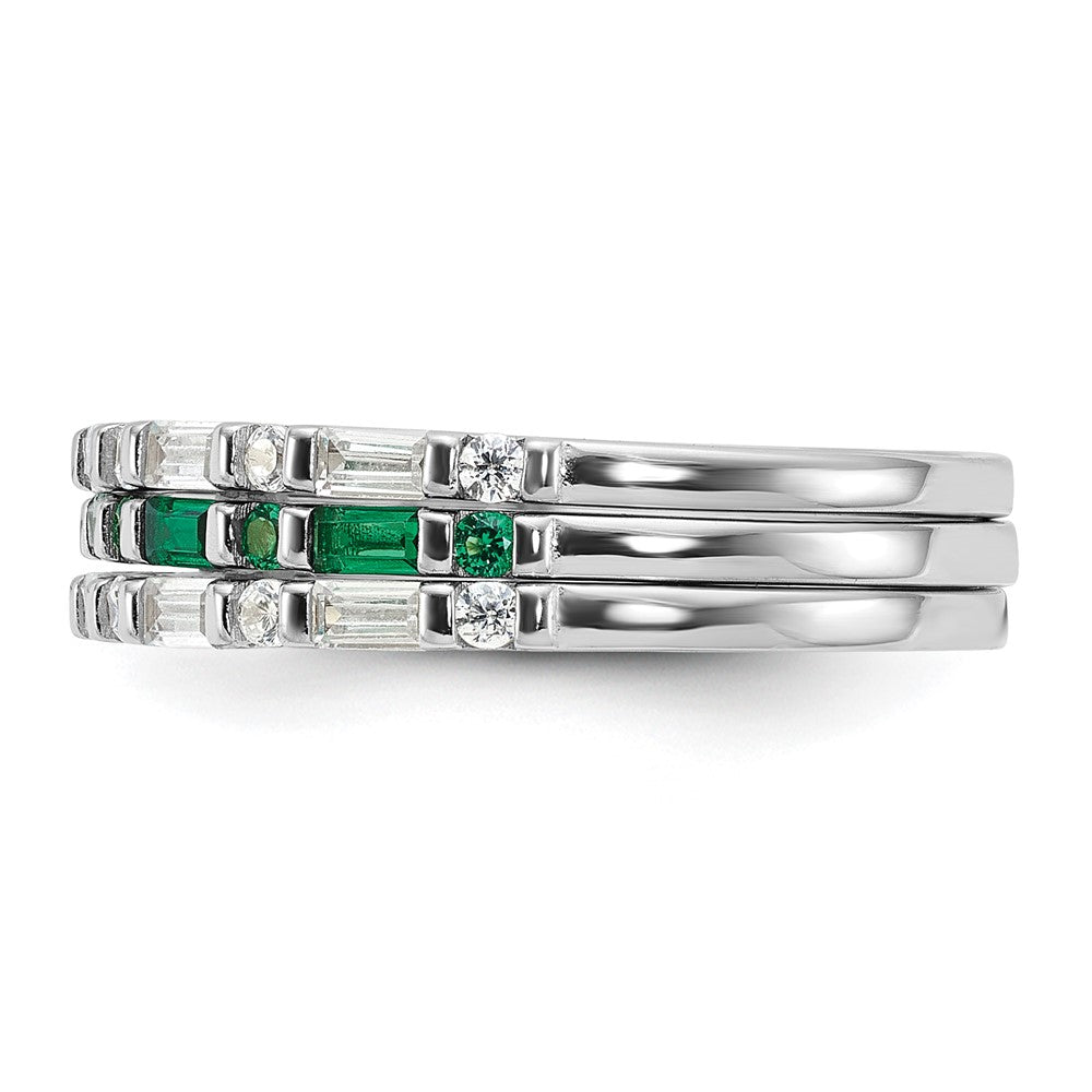 Sterling Silver Rhodium-plated Green and White CZ 3 Ring Set
