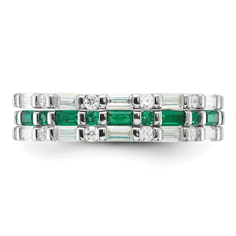 Sterling Silver Rhodium-plated Green and White CZ 3 Ring Set
