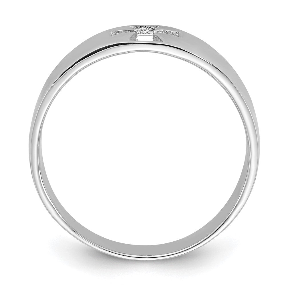 Sterling Silver Rhodium-plated Polished Cut-out Cross Ring