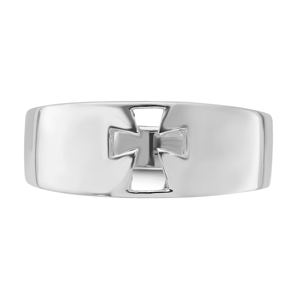 Sterling Silver Rhodium-plated Polished Cut-out Cross Ring