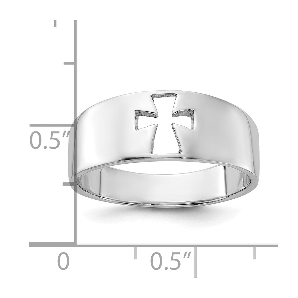 Sterling Silver Rhodium-plated Polished Cut-out Cross Ring