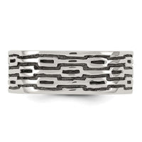 Sterling Silver Polished Oxidized Patterned Men's Band Ring