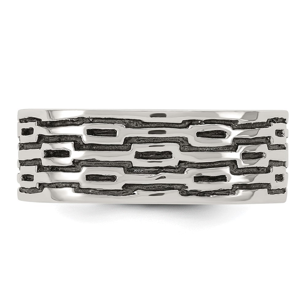 Sterling Silver Polished Oxidized Patterned Men's Band Ring