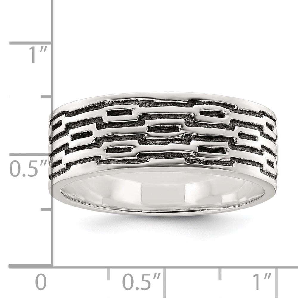 Sterling Silver Polished Oxidized Patterned Men's Band Ring