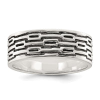 Sterling Silver Polished Oxidized Patterned Men's Band Ring