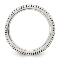 Sterling Silver Polished Oxidized Half Round Patterned Men's Ring