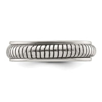 Sterling Silver Polished Oxidized Half Round Patterned Men's Ring