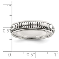 Sterling Silver Polished Oxidized Half Round Patterned Men's Ring