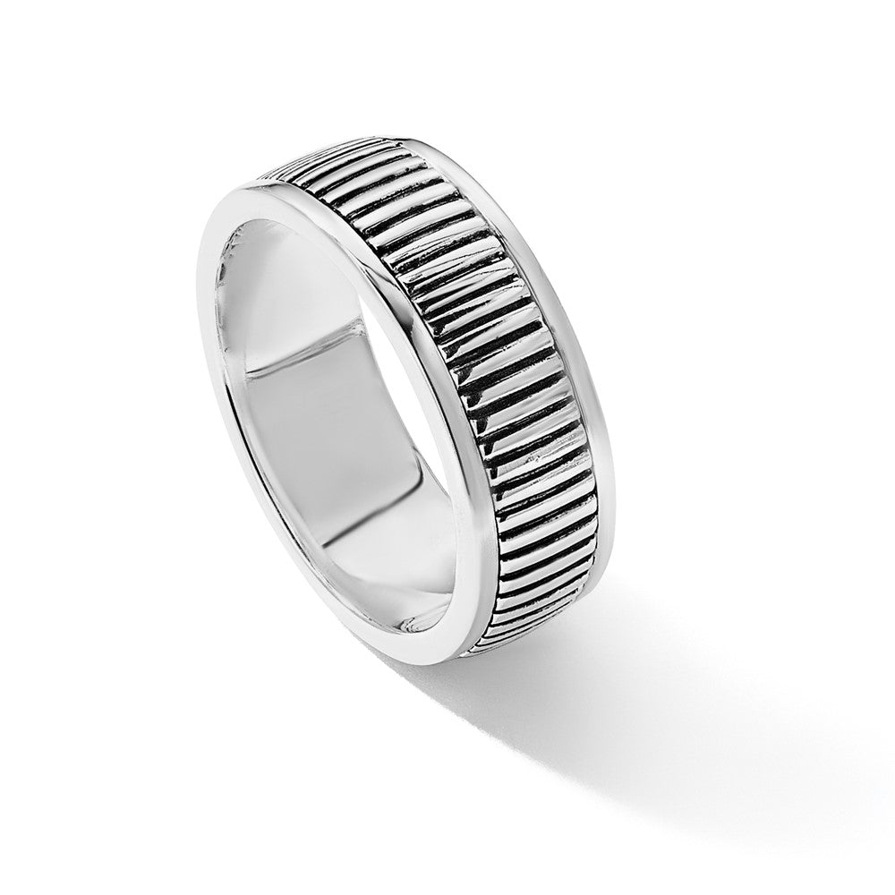 Sterling Silver Polished Oxidized Patterned Men's Ring