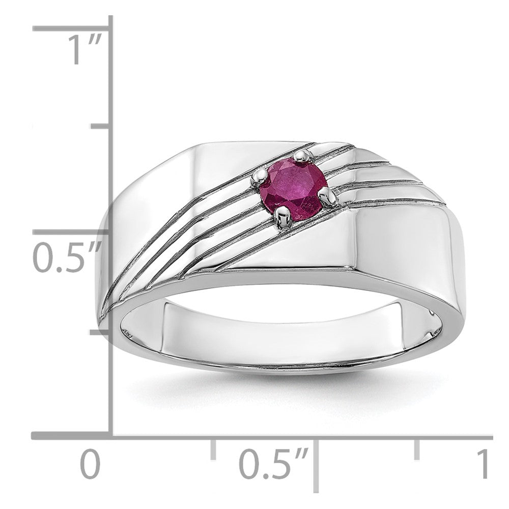Sterling Silver Rhodium-plated African Ruby Signet Men's Ring