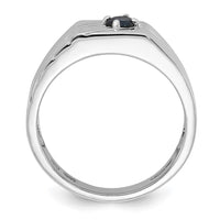 Sterling Silver Rhodium-plated Dark Blue Sapphire Signet Men's Ring