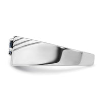 Sterling Silver Rhodium-plated Dark Blue Sapphire Signet Men's Ring