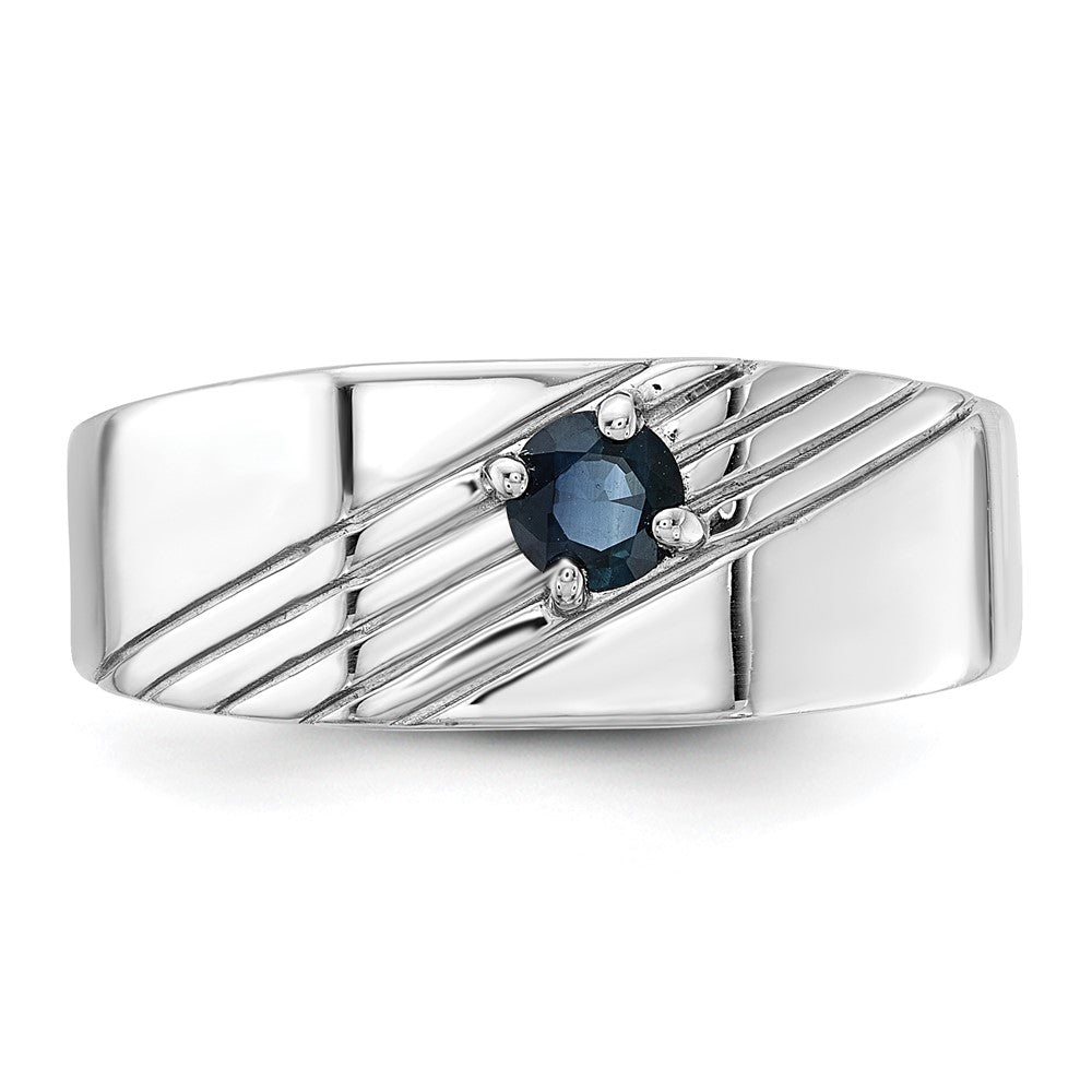 Sterling Silver Rhodium-plated Dark Blue Sapphire Signet Men's Ring