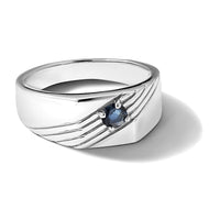 Sterling Silver Rhodium-plated Dark Blue Sapphire Signet Men's Ring