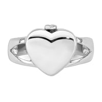 Sterling Silver Rhodium-plated Polished Heart Ash Holder Ring