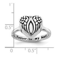 Sterling Silver Rhodium-plated Enameled Heart With Wings Ash Holder Ring