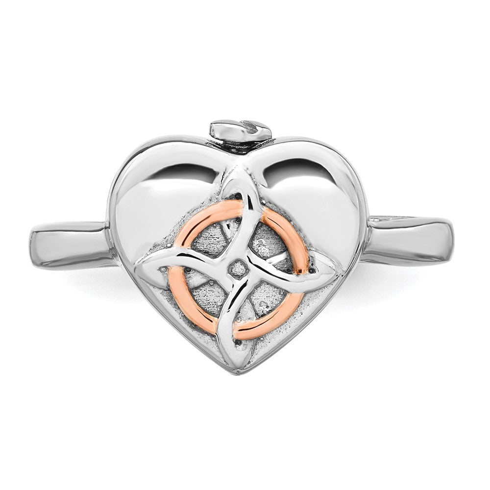 Sterling Silver RH-pl Rose-tone Celtic Heart Ash Holder Ring