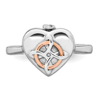 Sterling Silver RH-pl Rose-tone Celtic Heart Ash Holder Ring