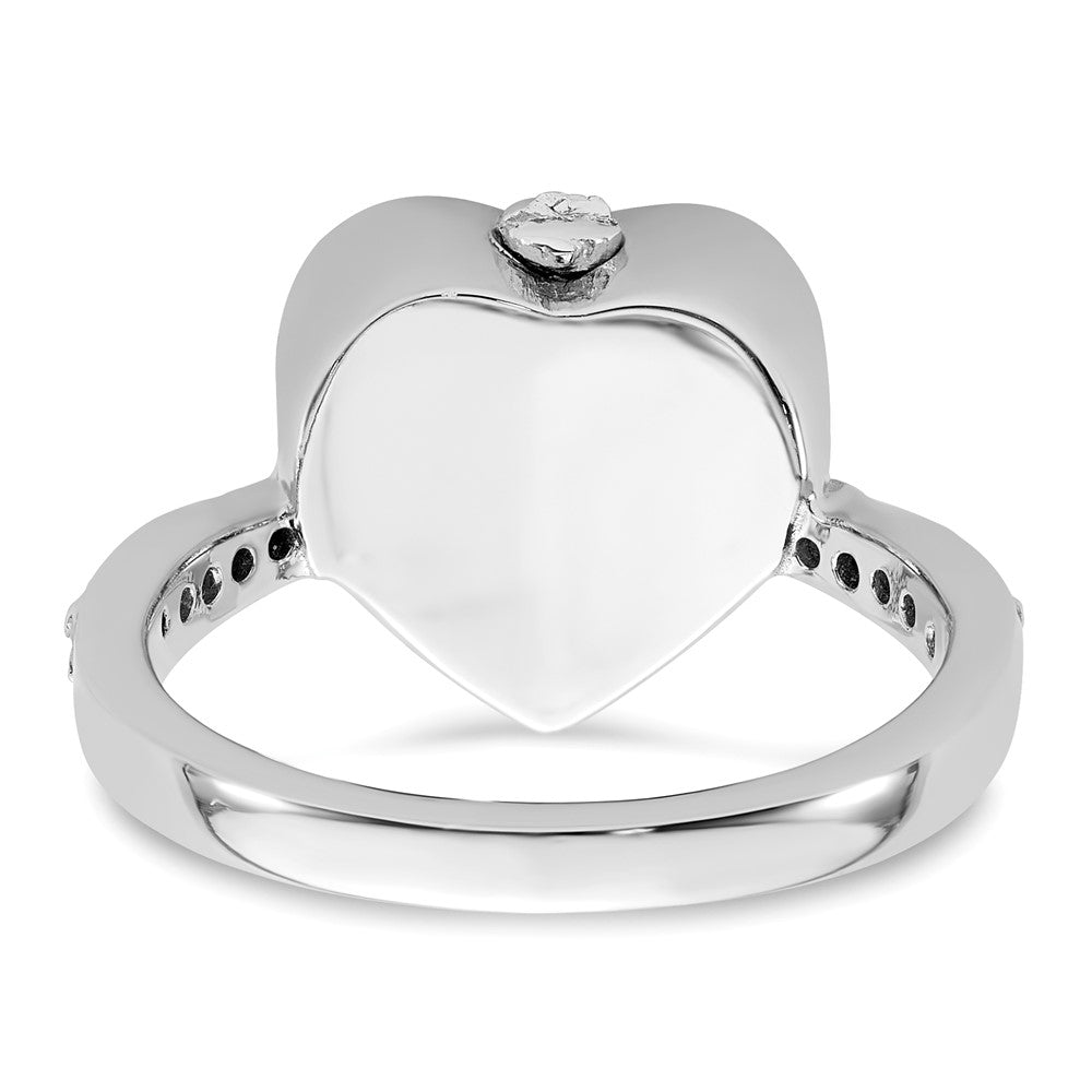 Sterling Silver RH-plated Enameled CZ Heart Paw Print Ash Holder Ring