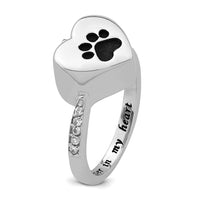 Sterling Silver RH-plated Enameled CZ Heart Paw Print Ash Holder Ring
