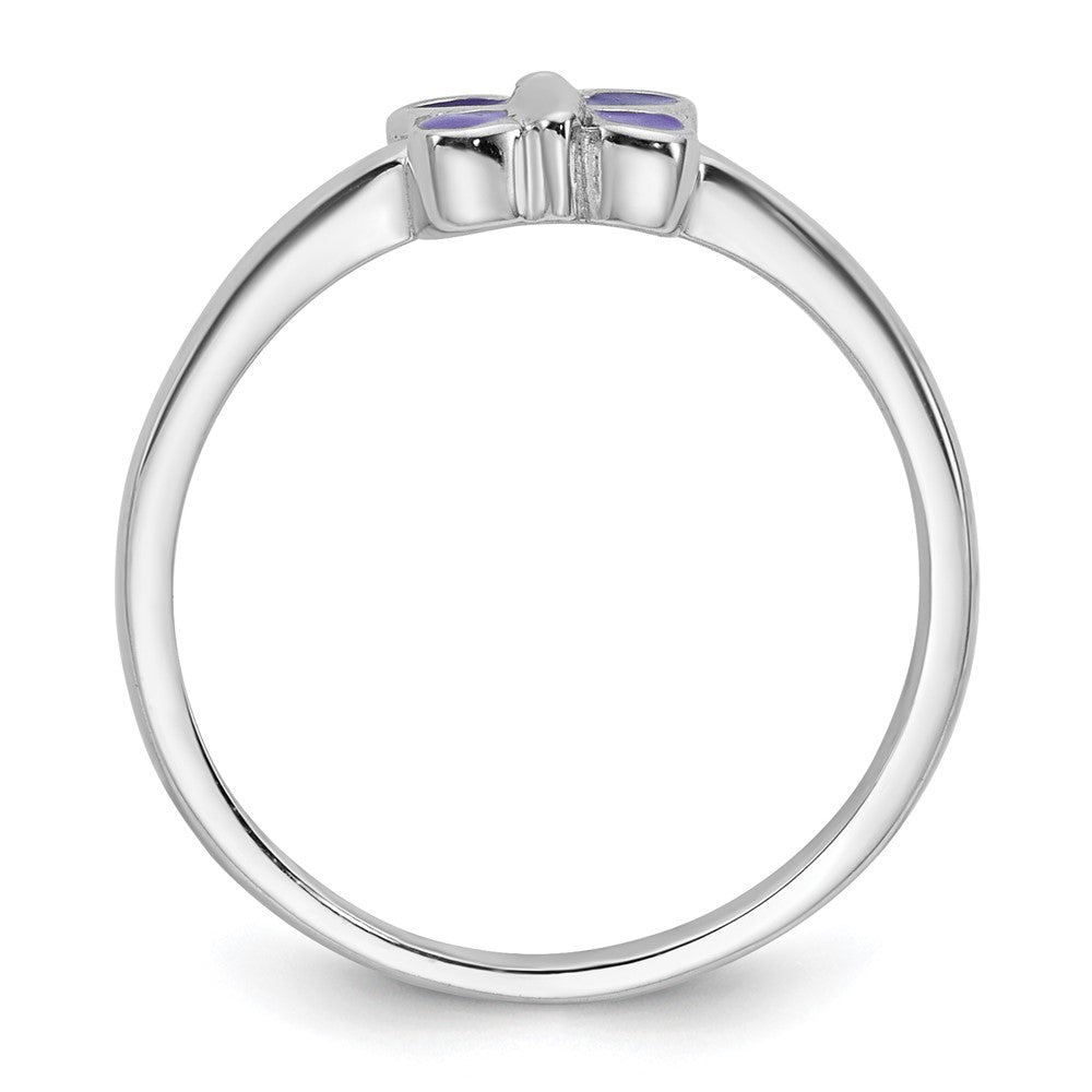 Sterling Silver RH-pltd Purple Enamel Butterfly Size 4 Ring