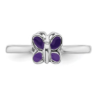 Sterling Silver RH-pltd Purple Enamel Butterfly Size 4 Ring
