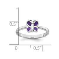 Sterling Silver RH-pltd Purple Enamel Butterfly Size 4 Ring