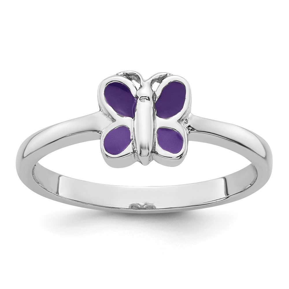 Sterling Silver RH-pltd Purple Enamel Butterfly Size 4 Ring