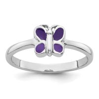 Sterling Silver RH-pltd Purple Enamel Butterfly Size 4 Ring