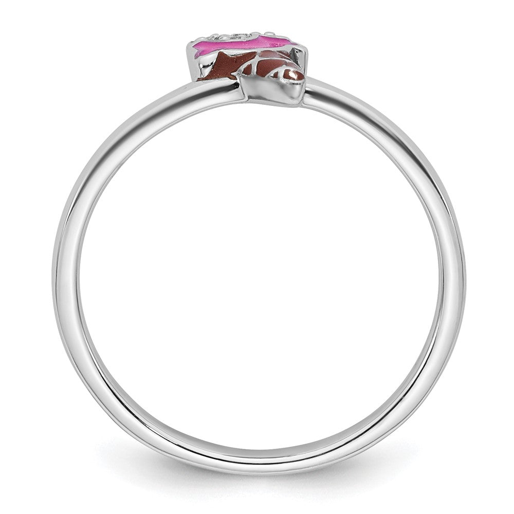 Sterling Silver RH-plated Enameled and CZ Ice Cream Cone Size 4 Ring