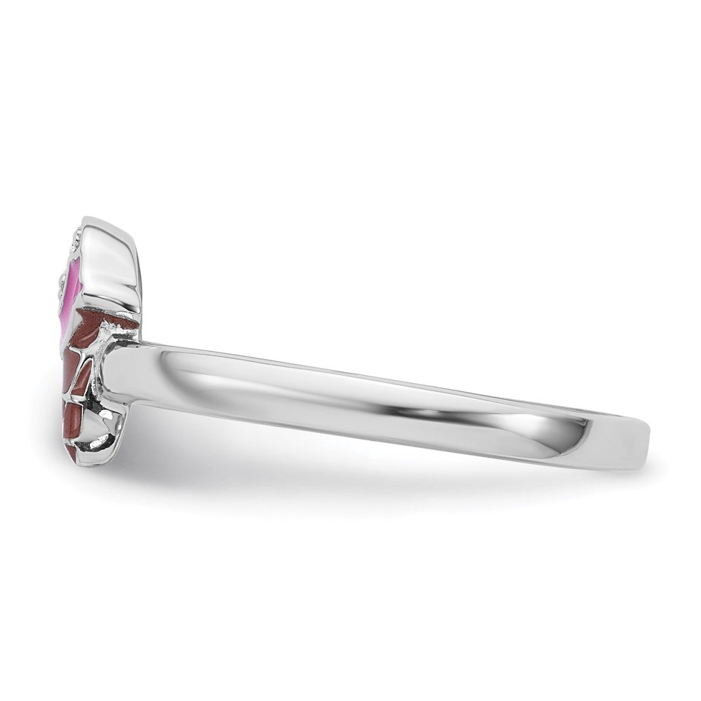 Sterling Silver RH-plated Enameled and CZ Ice Cream Cone Size 4 Ring