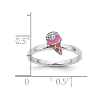 Sterling Silver RH-plated Enameled and CZ Ice Cream Cone Size 4 Ring