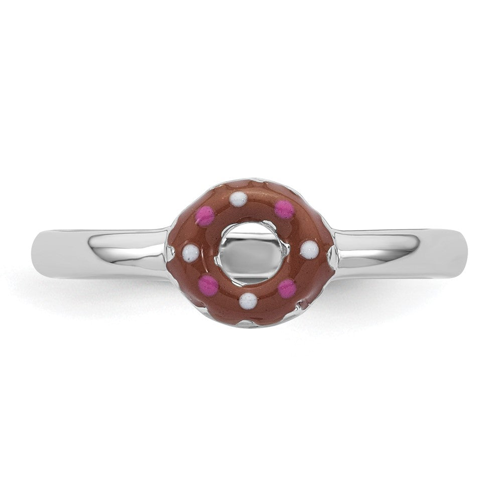 Sterling Silver Rhodium-plated Children's Enamel Donut Ring