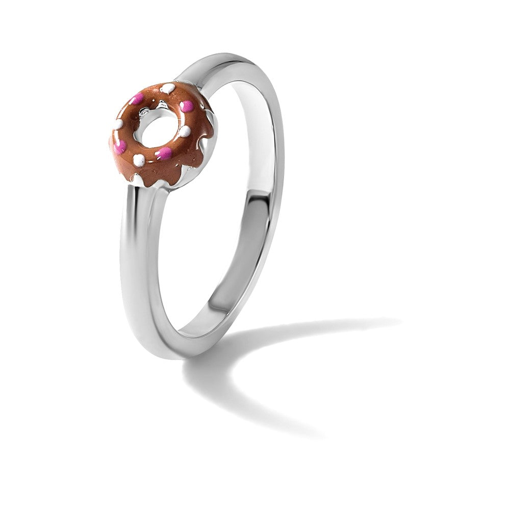 Sterling Silver Rhodium-plated Children's Enamel Donut Ring