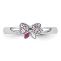 Sterling Silver Rhodium-plated Children's CZ Enamel Bow Ring