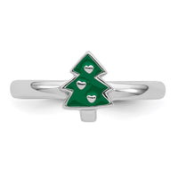 Sterling Silver Rhodium-plated Children's Enamel Christmas Tree Ring