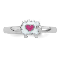 Sterling Silver Rhodium-plated Enamel Sheep w/ Heart Size 4 Ring