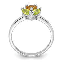 Sterling Silver RH-plated Polished Citrine and Peridot Flower Ring