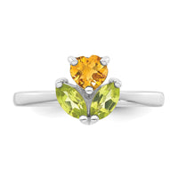 Sterling Silver RH-plated Polished Citrine and Peridot Flower Ring