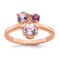 SS Rose Gold-plated Amethyst/Pink Quartz/Rhodolite Garnet Ring