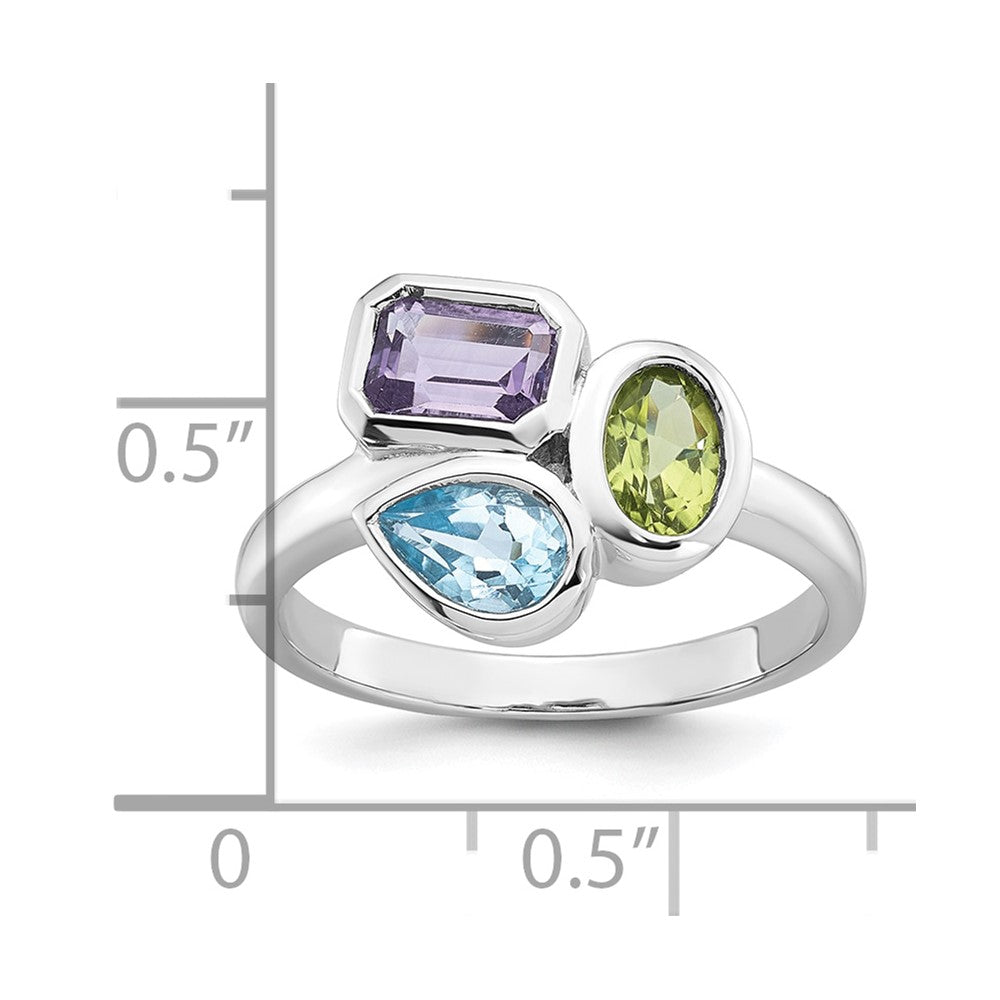 Sterling Silver RH-pltd Polished Blue Topaz/Peridot/Amethyst Ring
