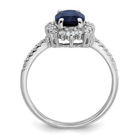 Sterling Silver RH-plated Polished Cr. Sapphire and CZ Oval Halo Ring