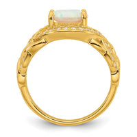 Sterling Silver Polished Gold-tone CZ and Created Opal Twisted Ring