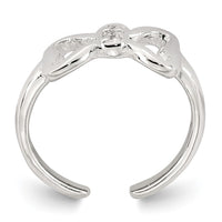 Sterling Silver Polished CZ Bow Adjustable Toe Ring