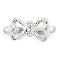 Sterling Silver Polished CZ Bow Adjustable Toe Ring