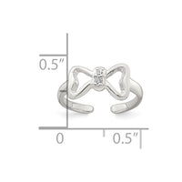 Sterling Silver Polished CZ Bow Adjustable Toe Ring