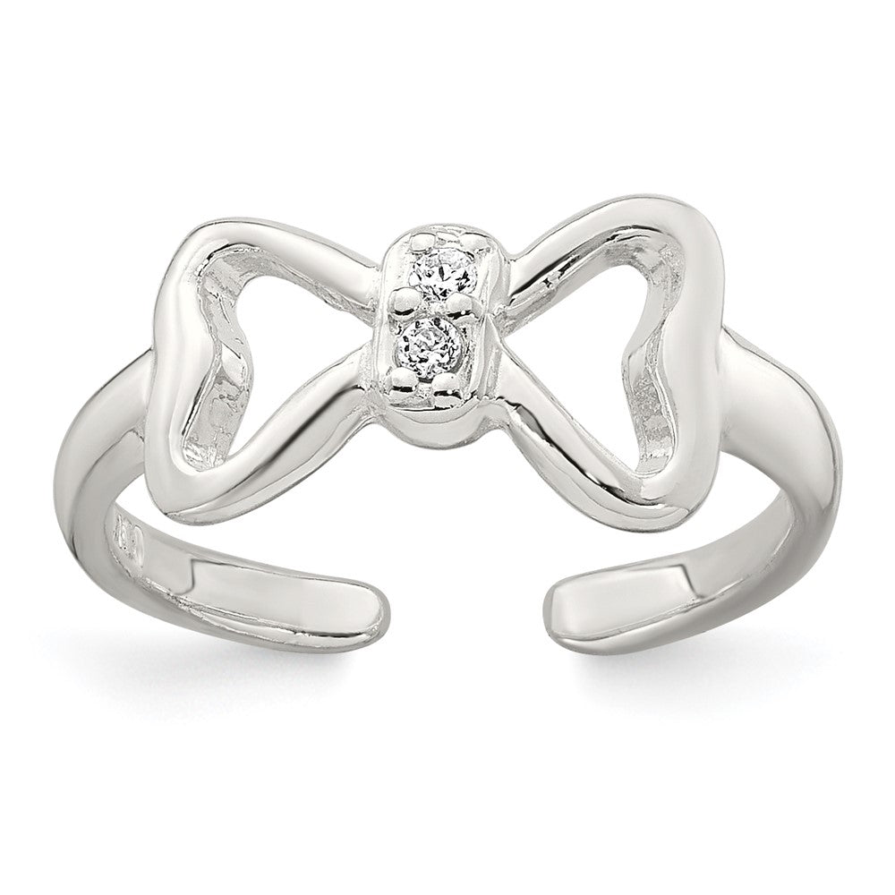 Sterling Silver Polished CZ Bow Adjustable Toe Ring