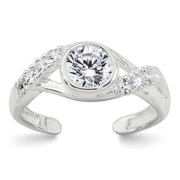 Sterling Silver Polished Fancy CZ Twisted Sides Adjustable Toe Ring
